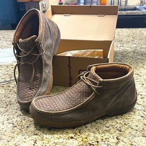 Twisted X Boots, size 13, Bombr/Tan color way, model is Men’s Driving Mocs D Toe